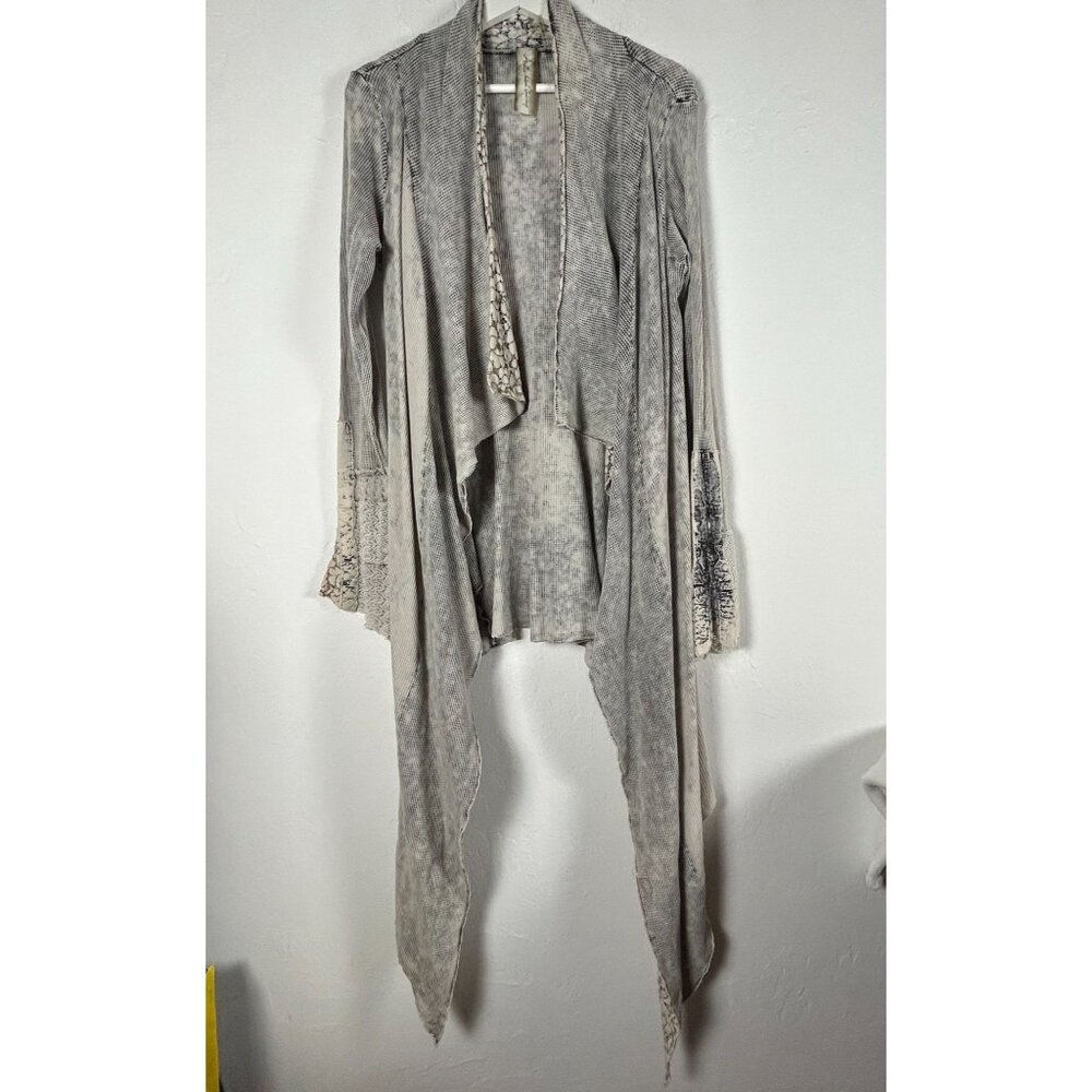 Aratta Silent Journey Womens Waffle Knit Lace Trim Cardigan Sweater Asymmetric
